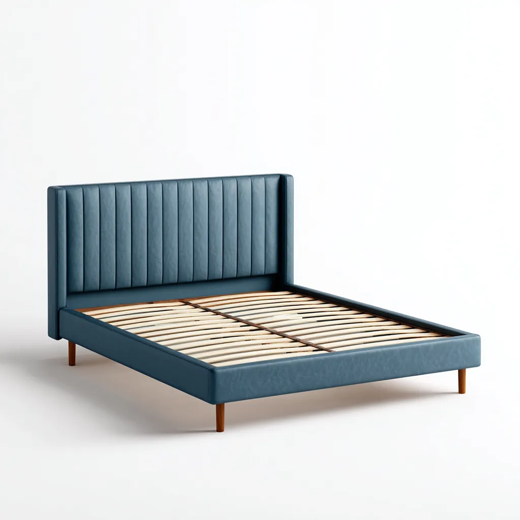 Lit double Simili cuir-Bois 200x160x100 cm Bleu Style moderne-Bambooupio