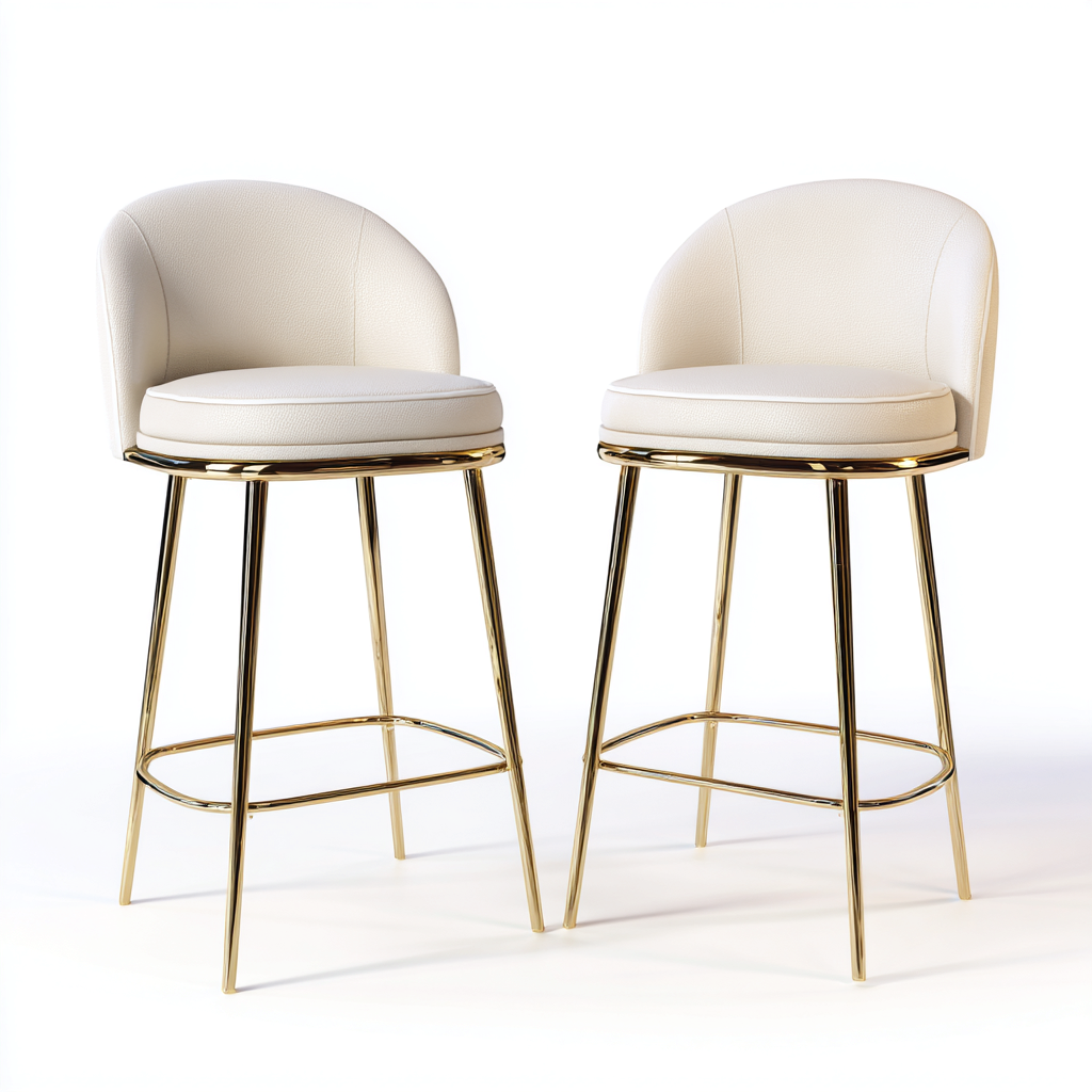 Tabouret de bar métal et tissu 45x45x95 cm blanc-or - style moderne - pour cuisine-Bambooupio