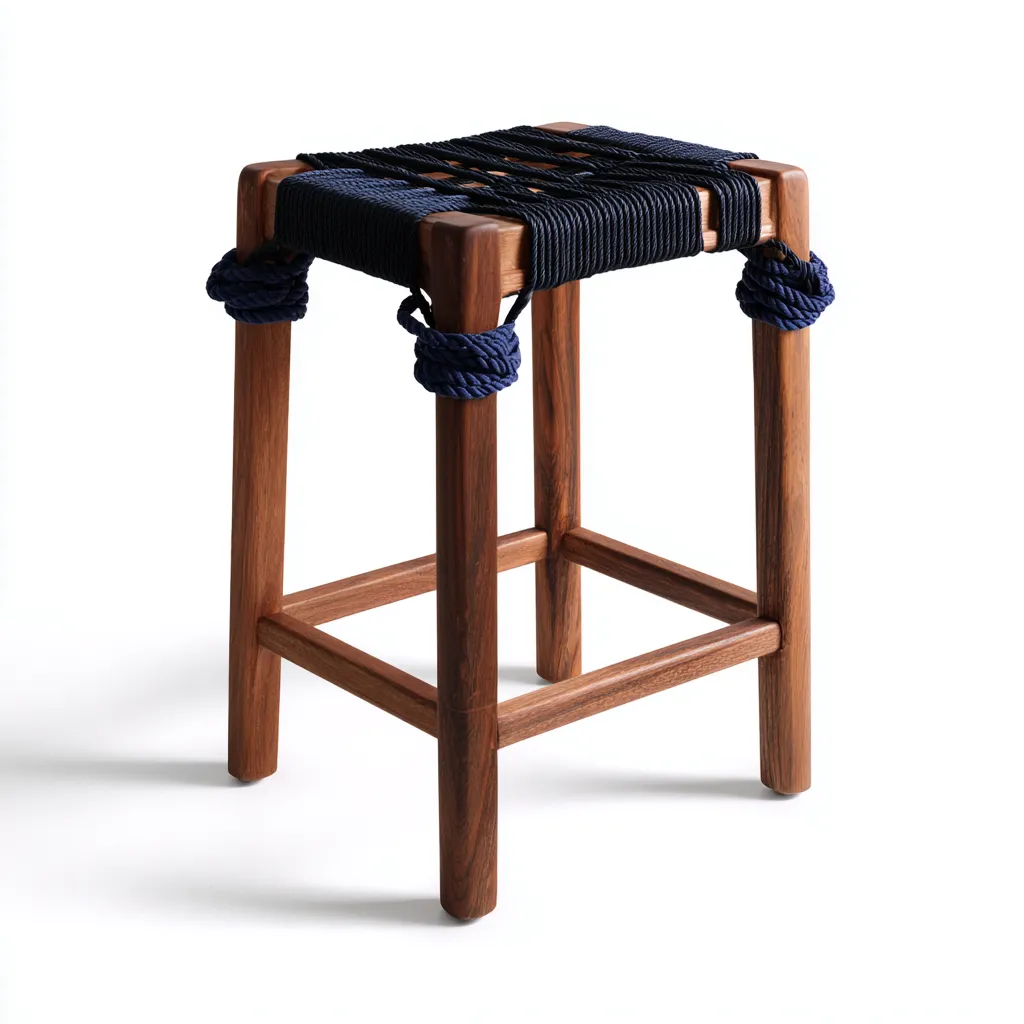 Tabouret de bar bois corde 35x35x60 cm marron-bleu adapté à la cuisine design artisanal-Bambooupio
