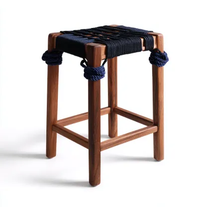 Tabouret de bar bois corde 35x35x60 cm marron-bleu adapté à la cuisine design artisanal-Bambooupio
