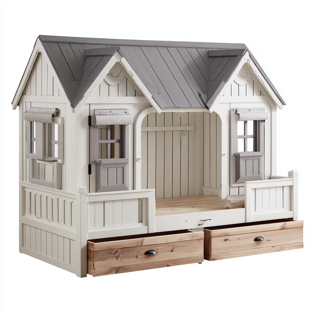 Lit enfant bois 200x100x160 cm - blanc-gris-bois naturel - pour chambre - design maison-Bambooupio