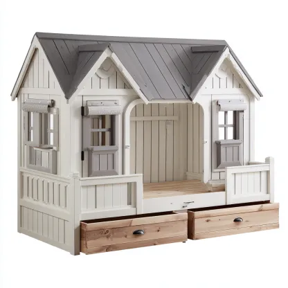 Lit enfant bois 200x100x160 cm - blanc-gris-bois naturel - pour chambre - design maison-Bambooupio