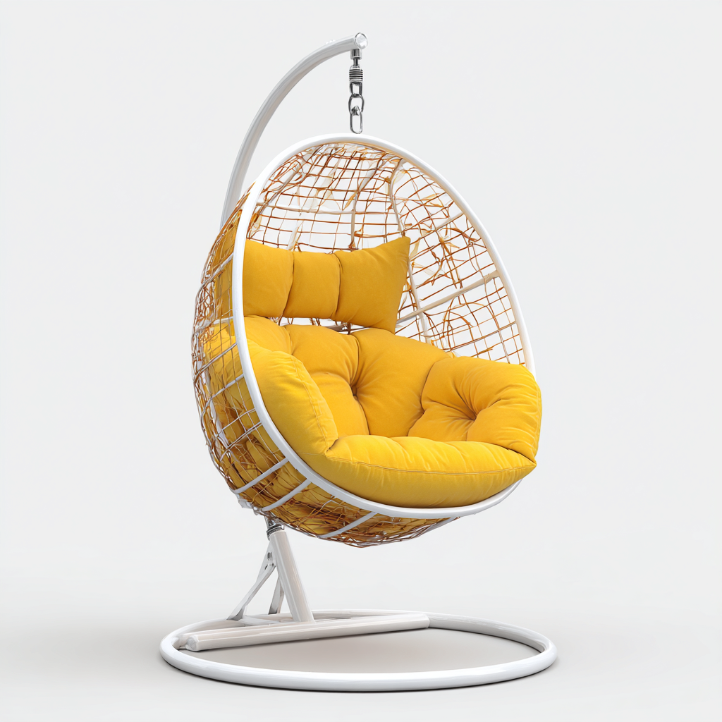 Chaise suspendue avec support 105x95x175 cm - jaune-naturel-blanc - design moderne-Bambooupio