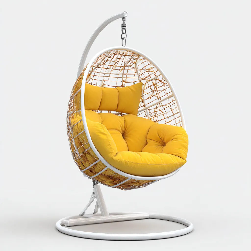 Chaise suspendue avec support 105x95x175 cm - jaune-naturel-blanc - design moderne-Bambooupio