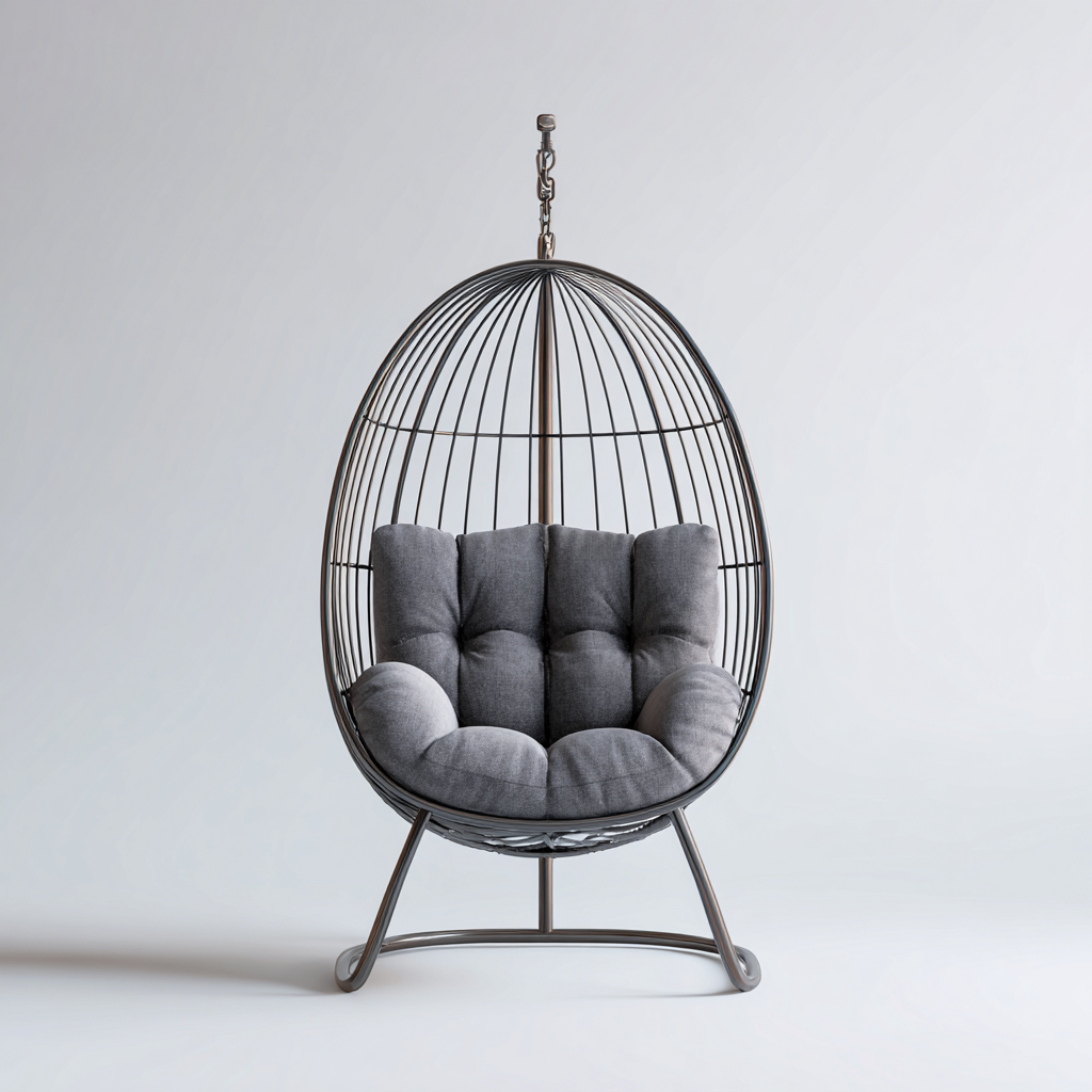 Chaise suspendue 110x95x190 cm noir moderne - structure avec support-Bambooupio