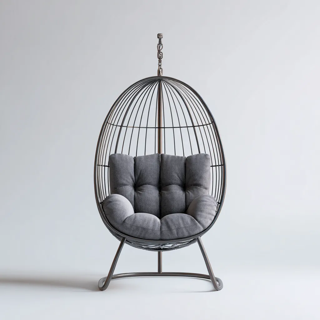 Chaise suspendue 110x95x190 cm noir moderne - structure avec support-Bambooupio