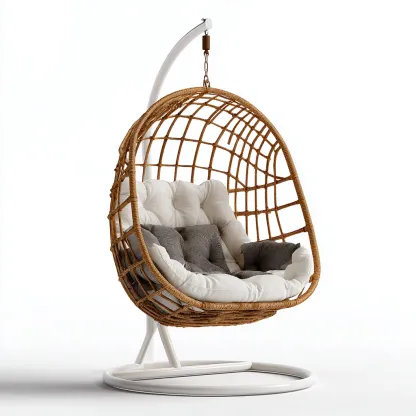 Chaise suspendue en rotin avec support 120x100x195 cm - rotin naturel-blanc - design confortable pour intérieur et extérieur-Bambooupio