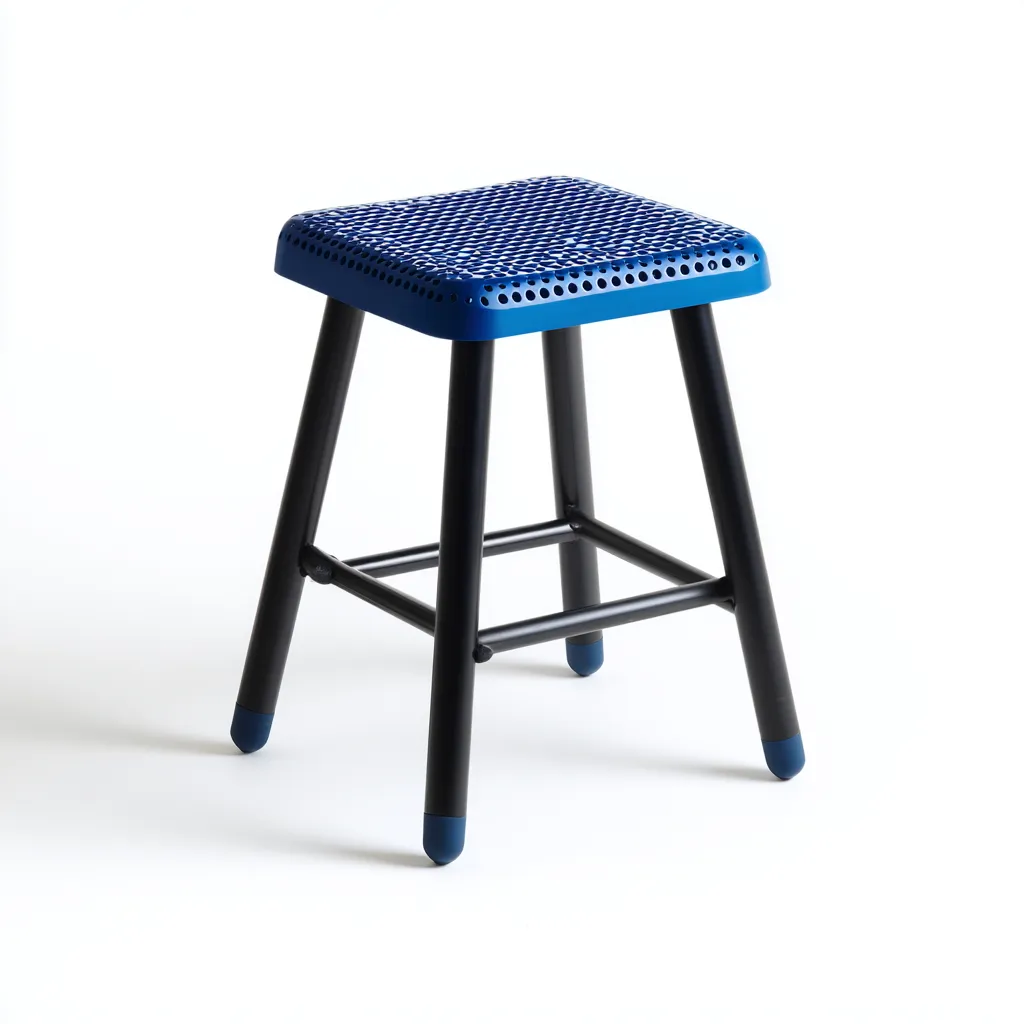Tabouret de bar métal 35x35x45 cm bleu noir adapté à la cuisine design moderne-Bambooupio
