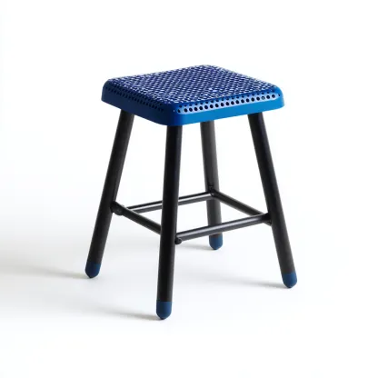 Tabouret de bar métal 35x35x45 cm bleu noir adapté à la cuisine design moderne-Bambooupio