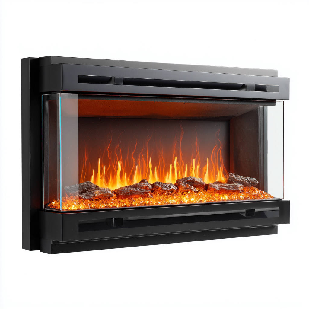 Cheminée électrique verre trempé 95x18x48 cm noir - effet flamme panoramique - chauffage décoratif-Bambooupio