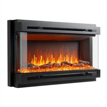 Cheminée électrique verre trempé 95x18x48 cm noir - effet flamme panoramique - chauffage décoratif-Bambooupio