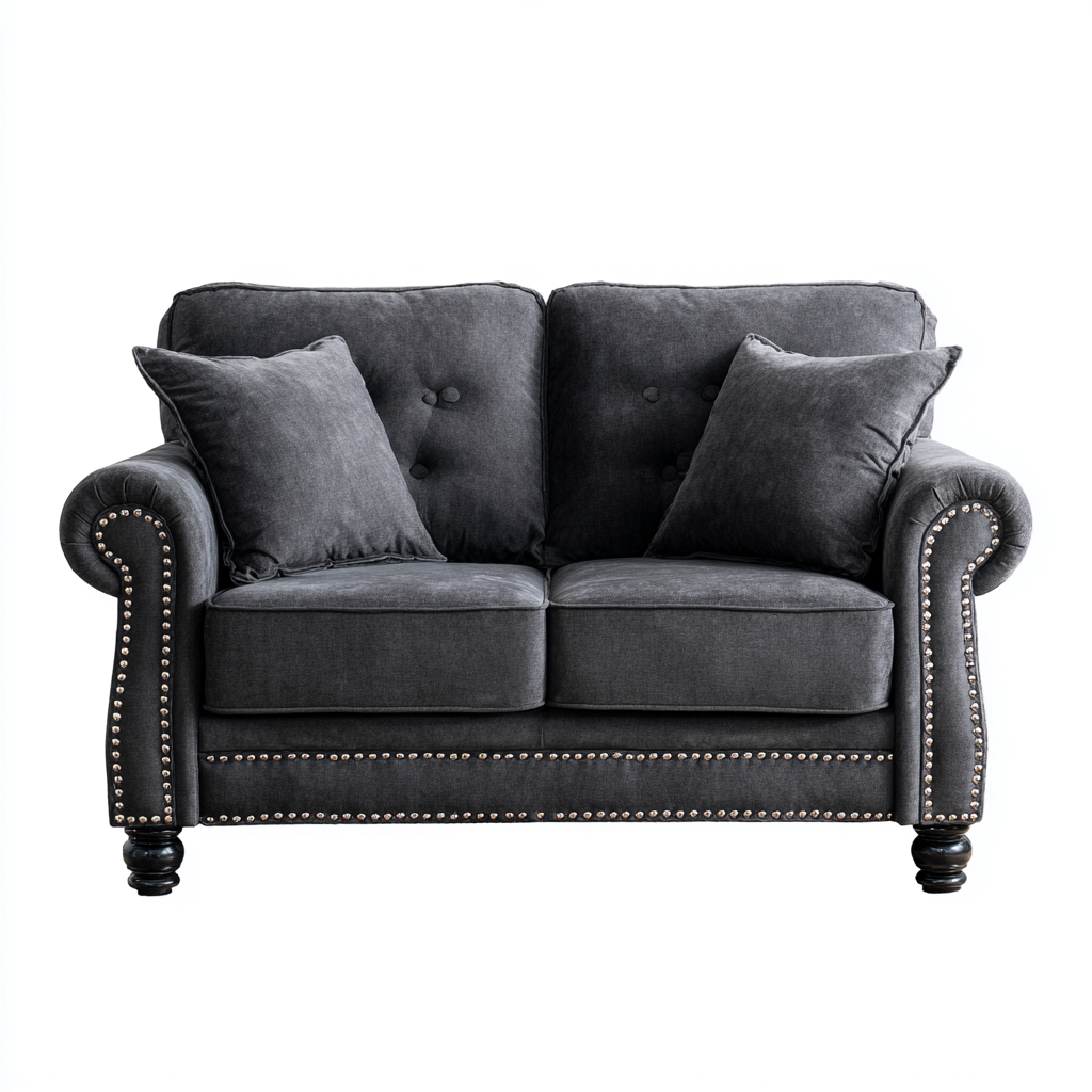 Canapé 2 places Tissu-Bois 150x85x90 cm - Gris - Style classique-Bambooupio