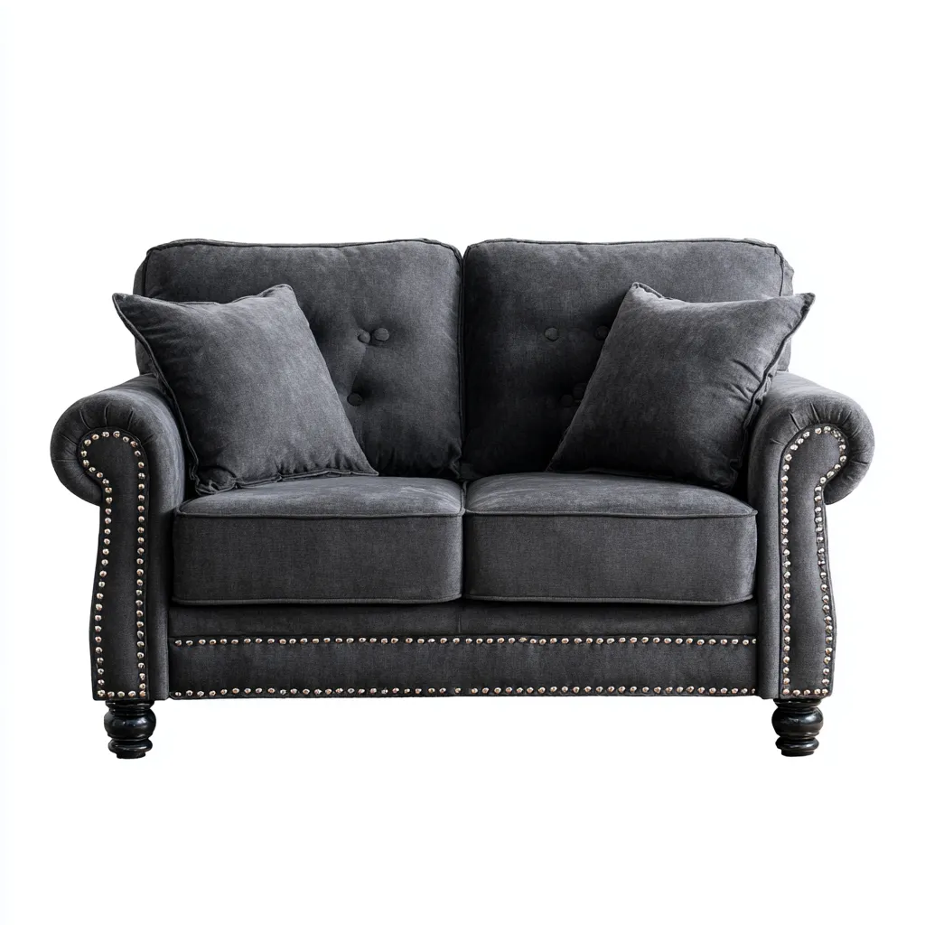 Canapé 2 places Tissu-Bois 150x85x90 cm - Gris - Style classique-Bambooupio