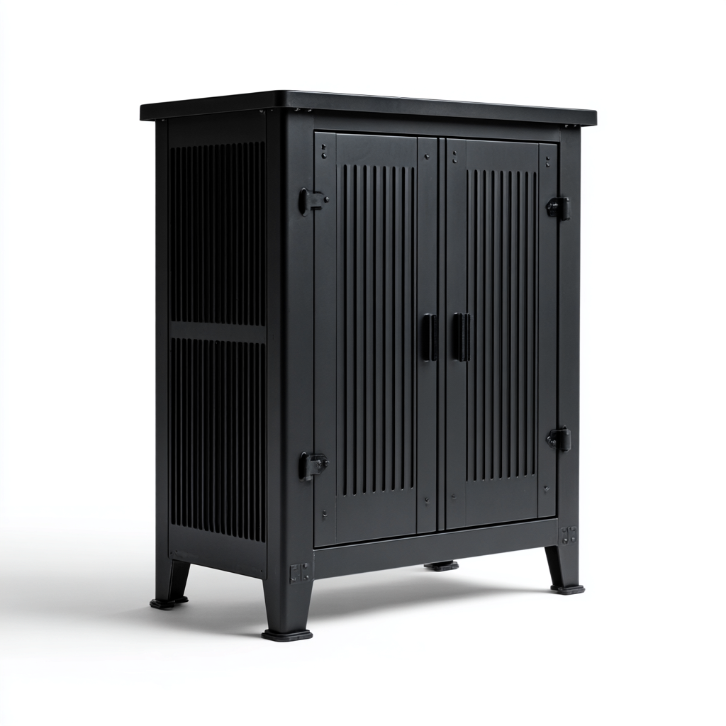 Buffet métal 90x40x110 cm - noir - rangement industriel à portes battantes-Bambooupio