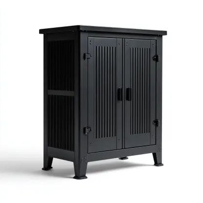 Buffet métal 90x40x110 cm - noir - rangement industriel à portes battantes-Bambooupio