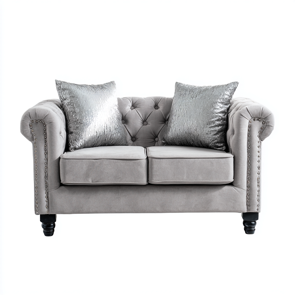 Canapé 2 places tissu velours 155x90x78 cm gris - style chesterfield - design élégant-Bambooupio