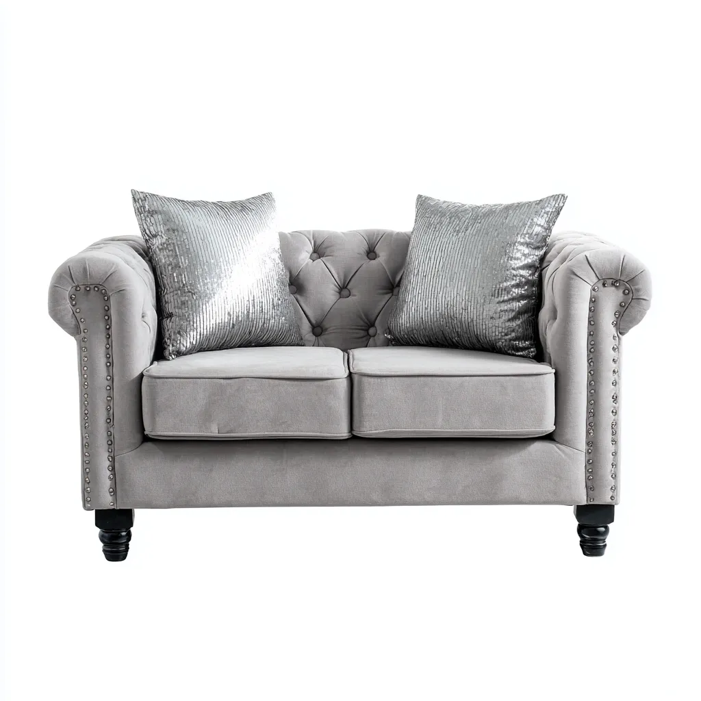 Canapé 2 places tissu velours 155x90x78 cm gris - style chesterfield - design élégant-Bambooupio