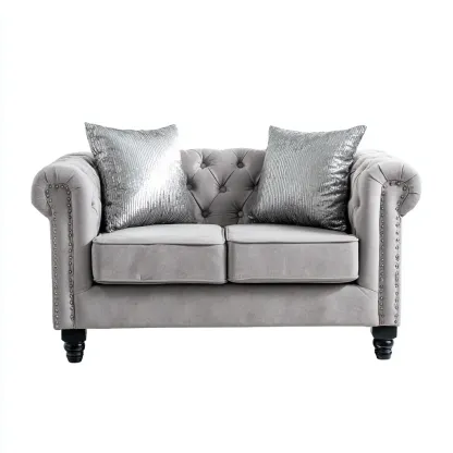 Canapé 2 places tissu velours 155x90x78 cm gris - style chesterfield - design élégant-Bambooupio