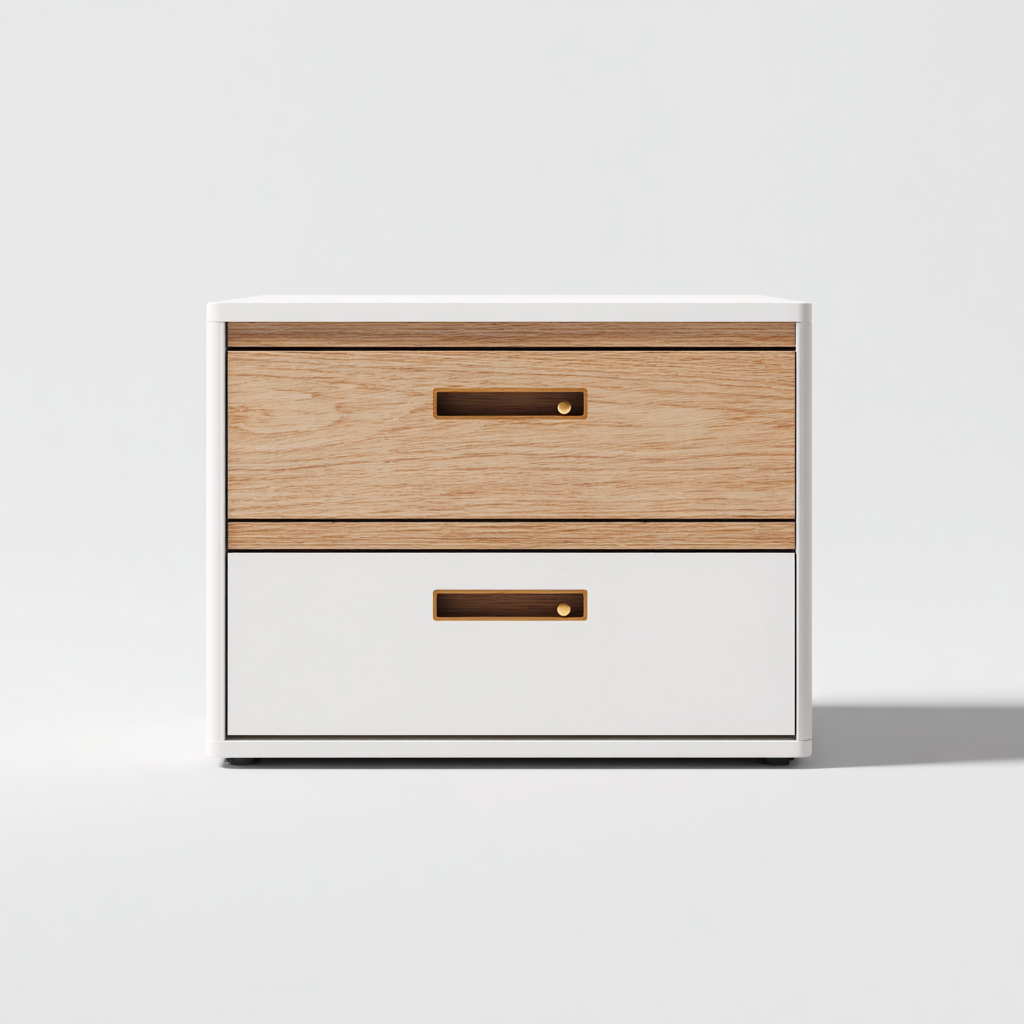 Armoire de bureau bois-métal 50x40x45 cm - blanc-bois clair - pour bureau - design moderne-Bambooupio