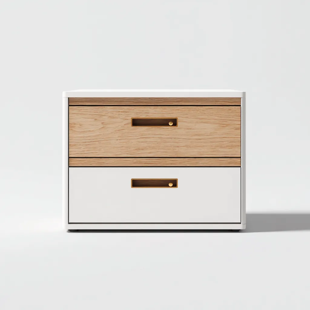 Armoire de bureau bois-métal 50x40x45 cm - blanc-bois clair - pour bureau - design moderne-Bambooupio