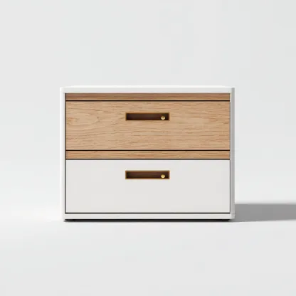 Armoire de bureau bois-métal 50x40x45 cm - blanc-bois clair - pour bureau - design moderne-Bambooupio