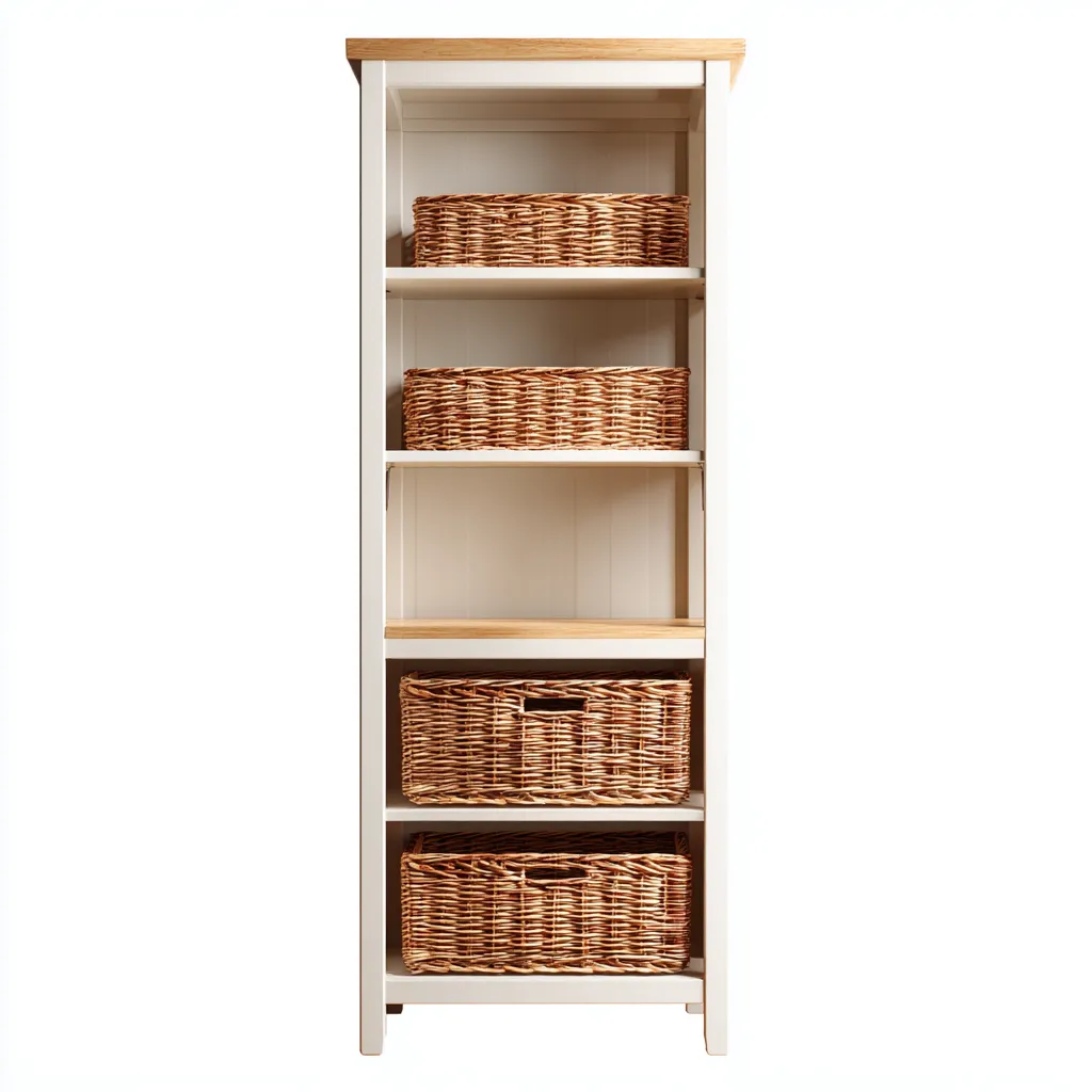 Bibliothèque bois blanc et rotin 65x30x150 cm beige - rangement décoratif pour salon et entrée-Bambooupio
