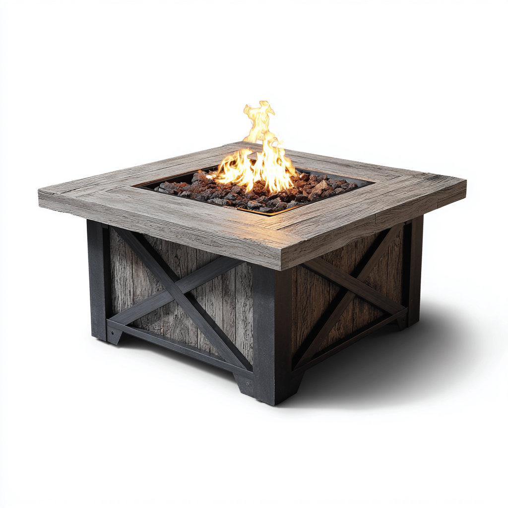 Chauffage extérieur métal-bois 90x90x60 cm - gris-noir - pour jardin - design rustique-Bambooupio