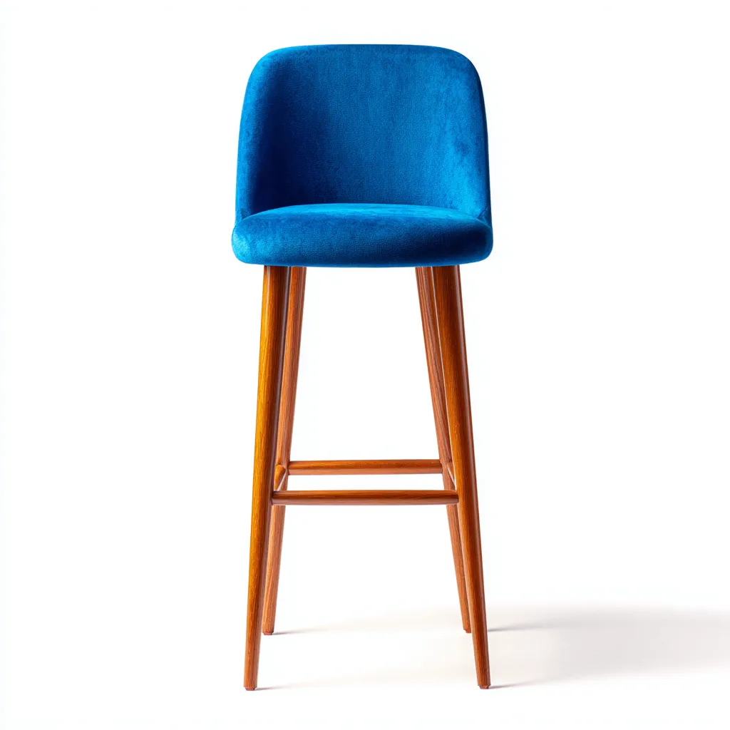 Tabouret de bar velours 45x45x95 cm bleu - structure bois - design moderne-Bambooupio