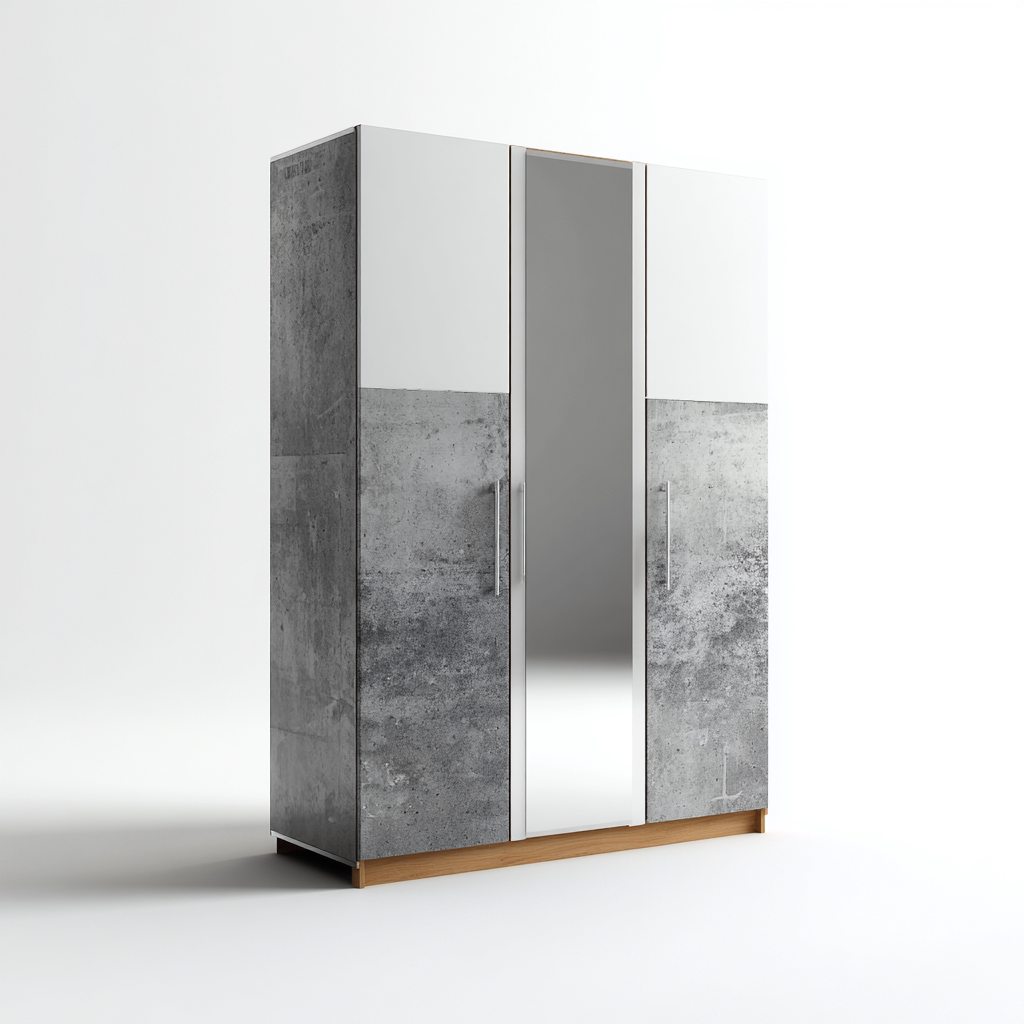 Armoire bois 120x50x180 cm - blanc-gris béton - pour chambre - design moderne-Bambooupio