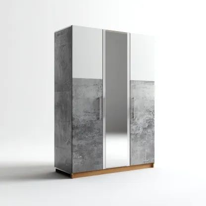 Armoire bois 120x50x180 cm - blanc-gris béton - pour chambre - design moderne-Bambooupio