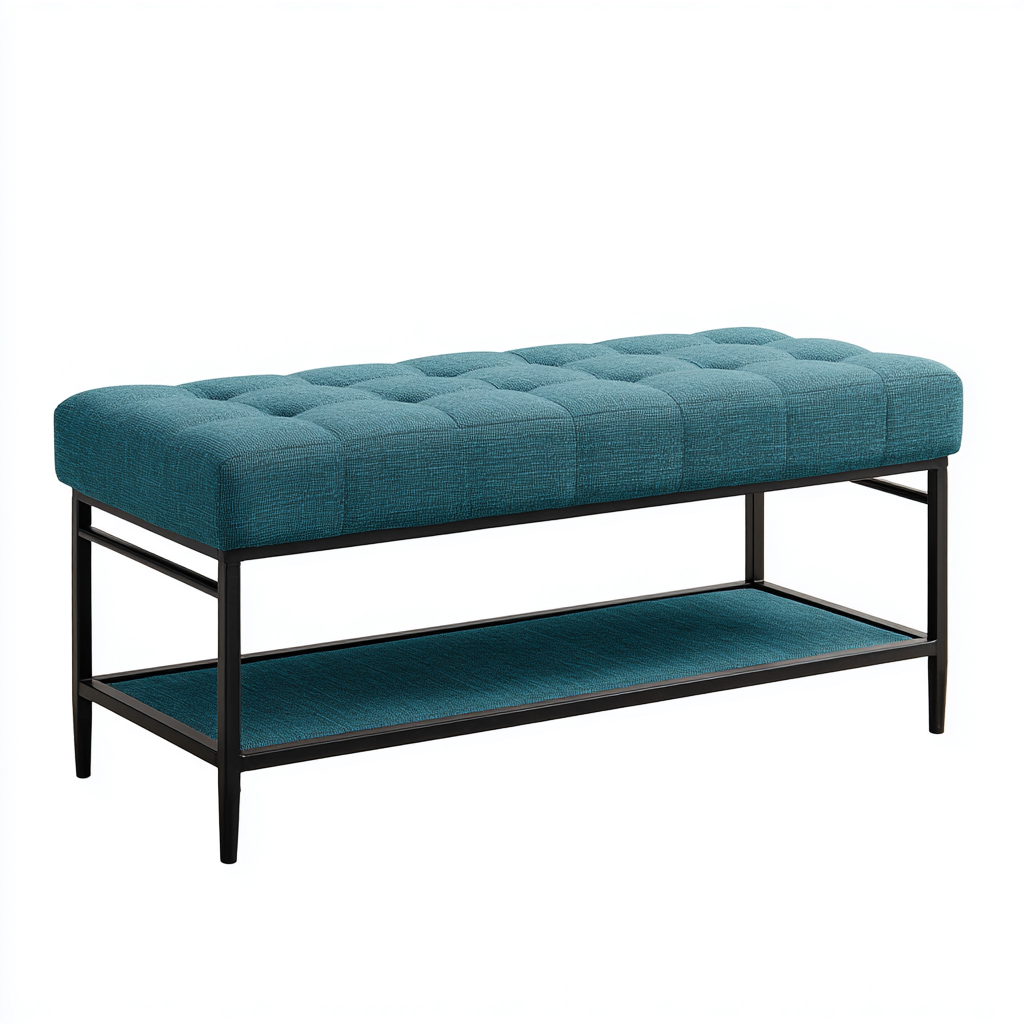 Banc de lit Tissu-Métal 105x35x48 cm Bleu-Noir Style moderne-Bambooupio