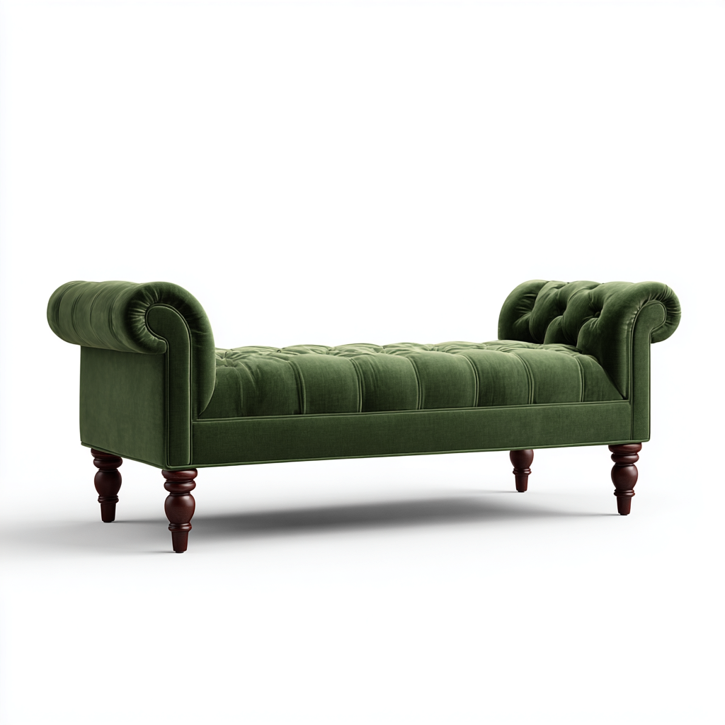 Banc de lit velours 150x45x55 cm - vert - pour chambre - style classique-Bambooupio