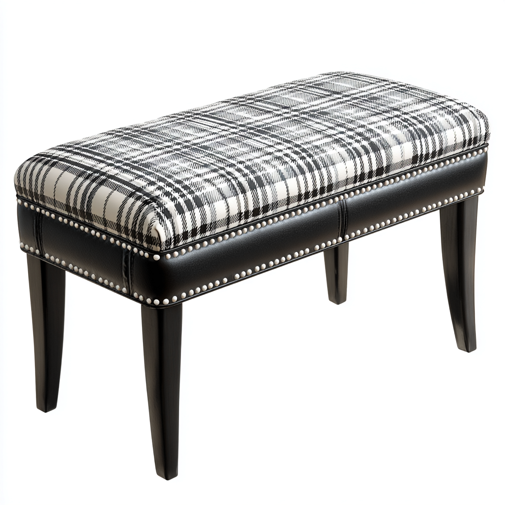 Banc de lit rembourré 90x40x45 cm - tissu à motifs-noir - design classique pour chambre-Bambooupio