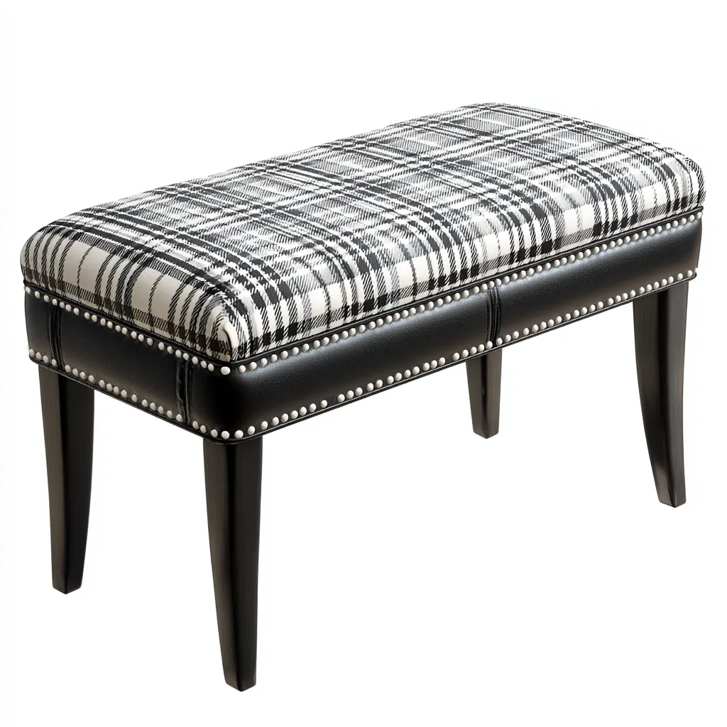 Banc de lit rembourré 90x40x45 cm - tissu à motifs-noir - design classique pour chambre-Bambooupio