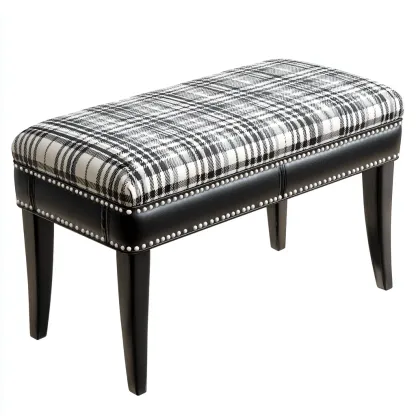 Banc de lit rembourré 90x40x45 cm - tissu à motifs-noir - design classique pour chambre-Bambooupio