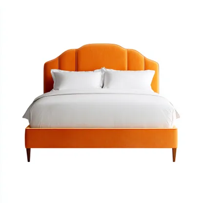 Lit double velours 200x160x120 cm - orange - pour chambre - design moderne-Bambooupio