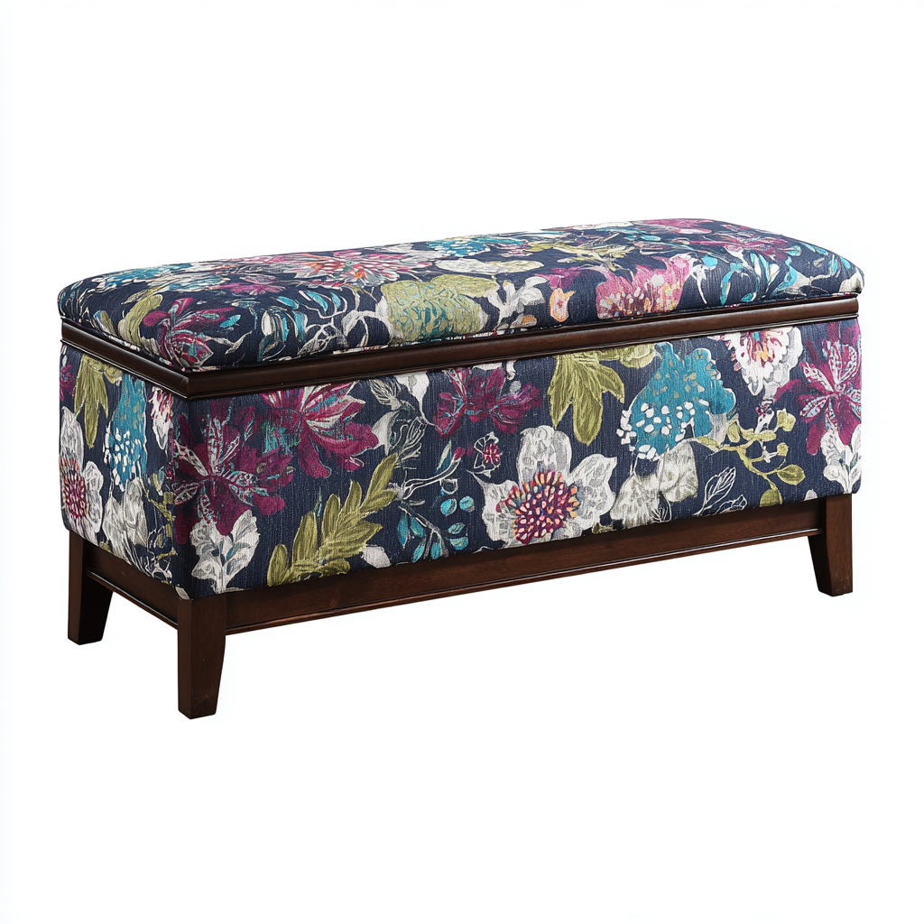 Banc de lit Tissu-Bois 105x40x48 cm Bleu-Multicolore Style classique-Bambooupio
