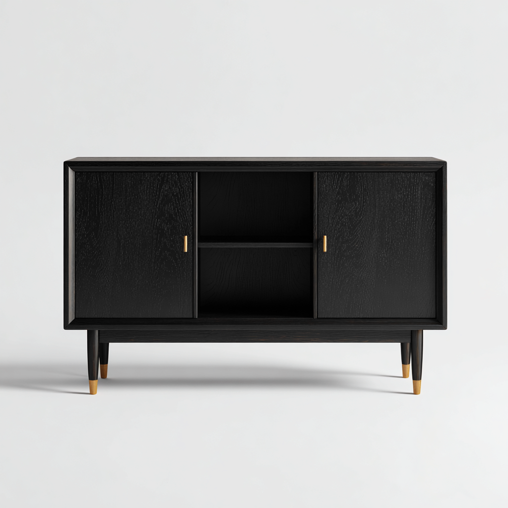 Buffet bois 120x40x80 cm - noir - pour salle à manger - style moderne-Bambooupio