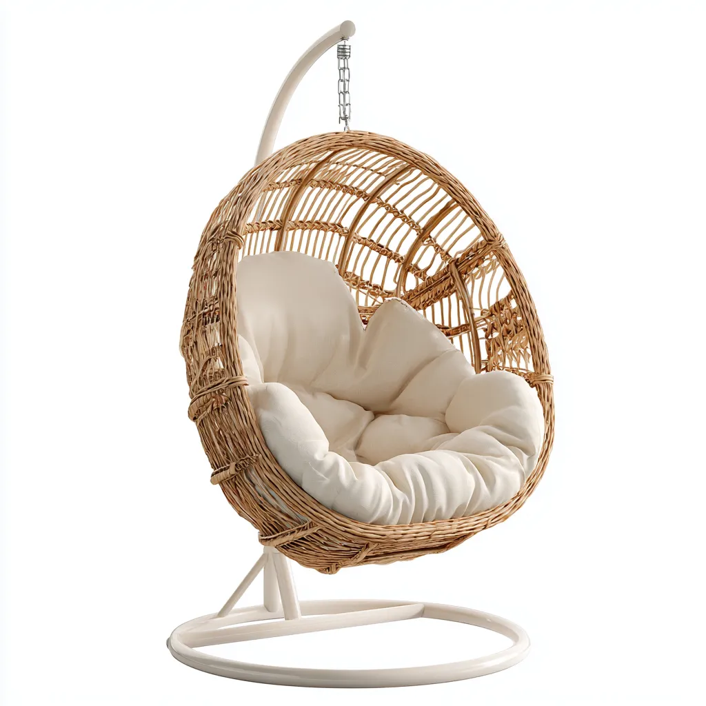 Chaise suspendue en rotin avec support 120x100x195 cm - rotin naturel-blanc - design confortable pour intérieur et extérieur-Bambooupio