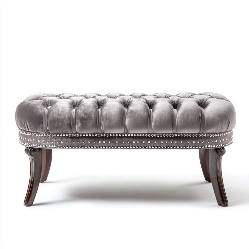 Banc de lit velours 110x45x50 cm - gris-marron - pour chambre - style classique-Bambooupio