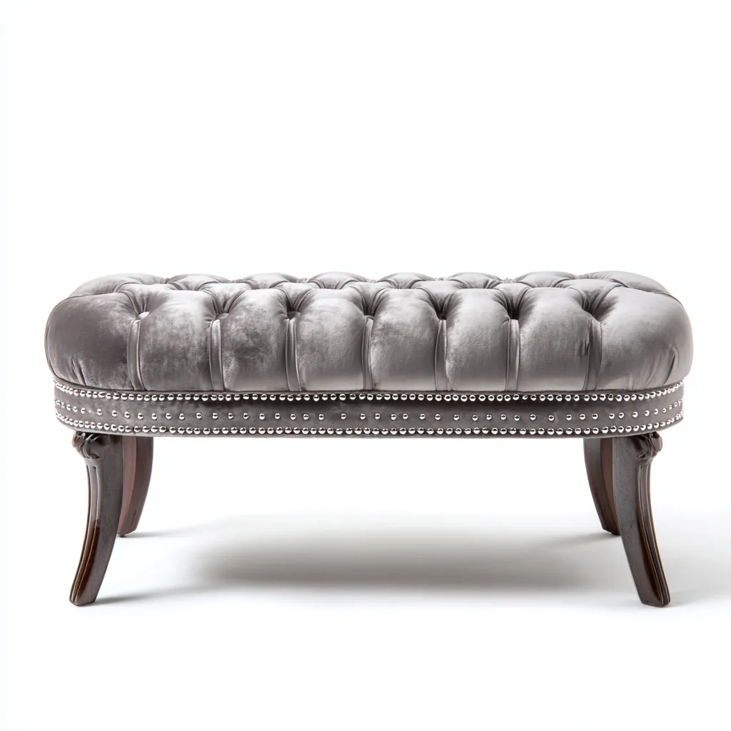Banc de lit velours 110x45x50 cm - gris-marron - pour chambre - style classique-Bambooupio