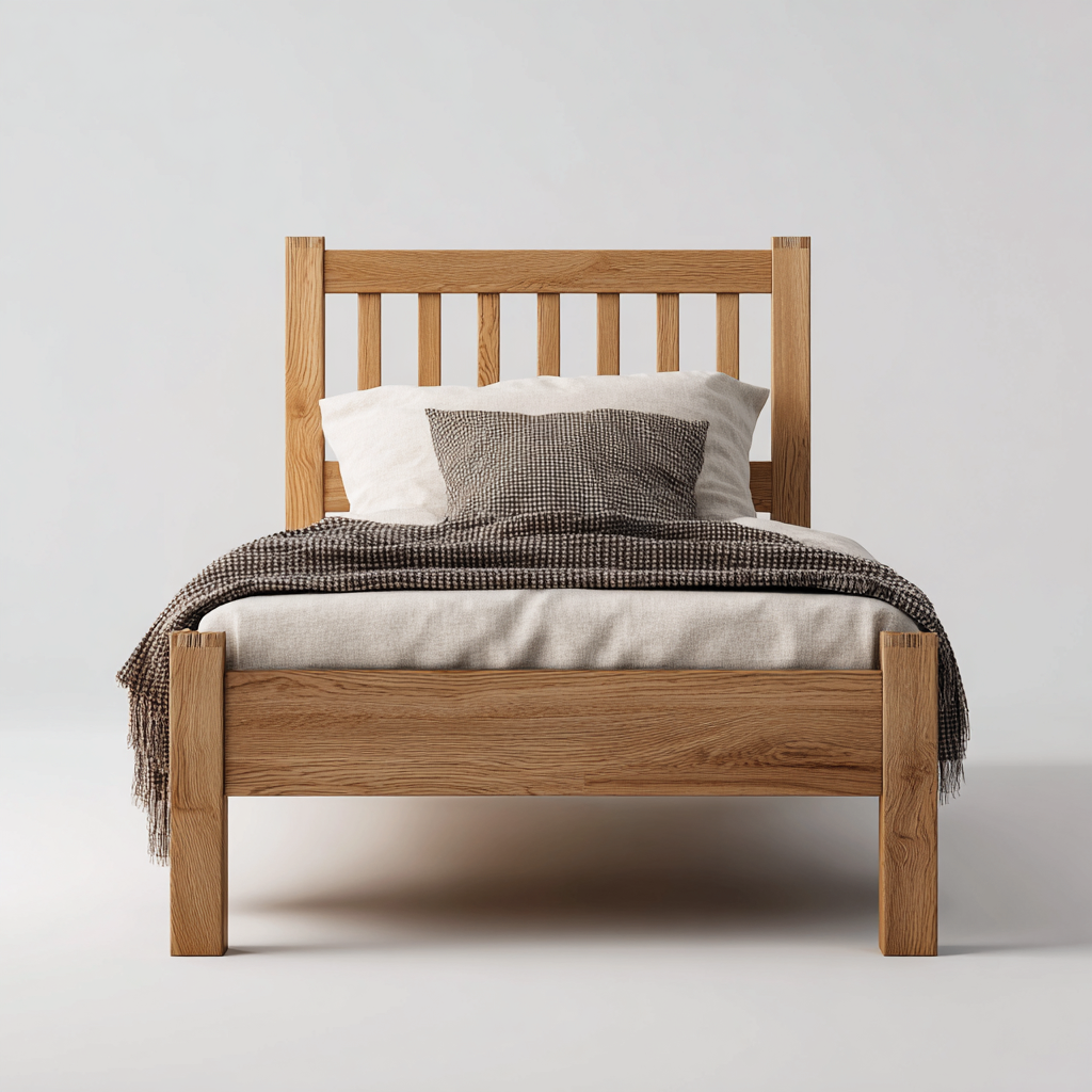 Lit double en bois massif 200x150x110 cm - bois naturel - style classique pour chambre-Bambooupio