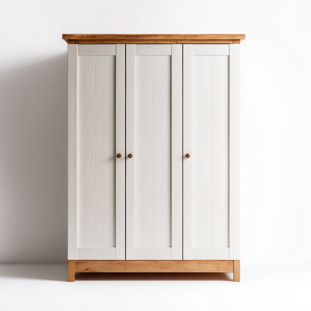 Armoire bois 120x50x180 cm - blanc-bois naturel - pour chambre - design moderne-Bambooupio