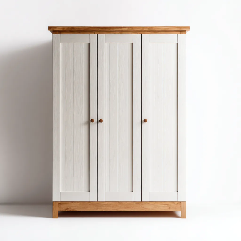 Armoire bois 120x50x180 cm - blanc-bois naturel - pour chambre - design moderne-Bambooupio