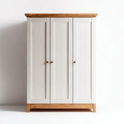 Armoire bois 120x50x180 cm - blanc-bois naturel - pour chambre - design moderne-Bambooupio
