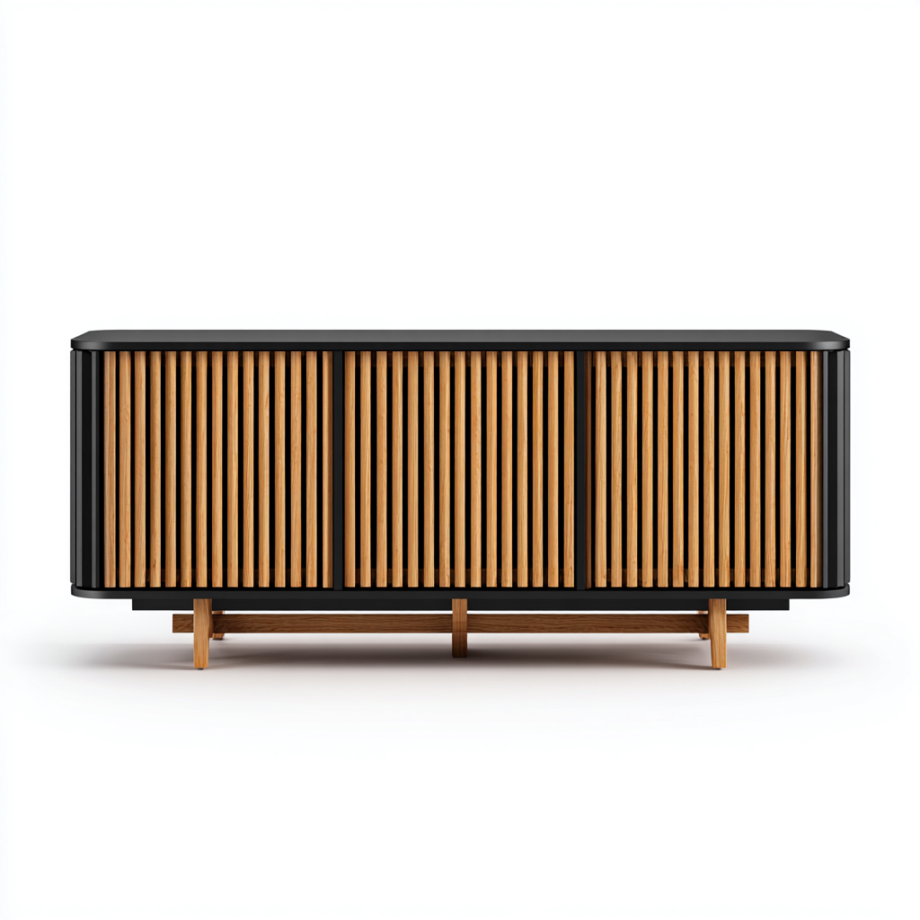 Buffet 180x45x75 cm - noir-naturel - rangement moderne à portes coulissantes-Bambooupio