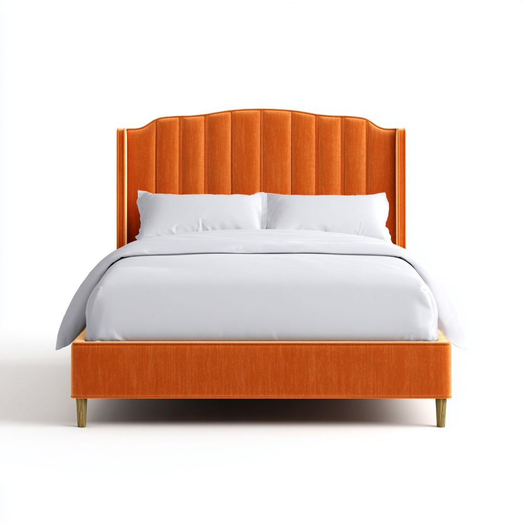 Lit double Velours-Métal 200x160x120 cm Orange Style moderne-Bambooupio