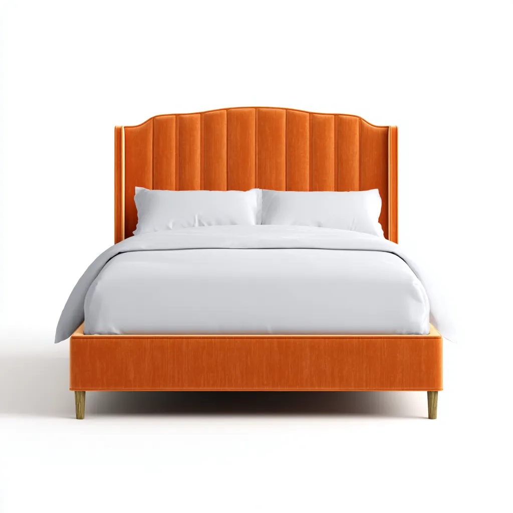 Lit double Velours-Métal 200x160x120 cm Orange Style moderne-Bambooupio
