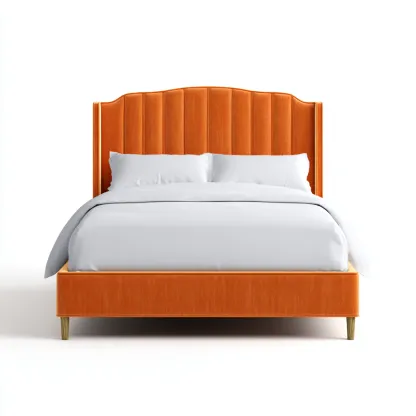 Lit double Velours-Métal 200x160x120 cm Orange Style moderne-Bambooupio