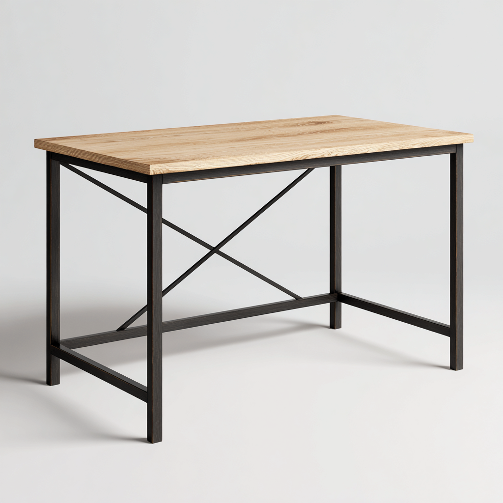 Bureau bois et métal 120x60x75 cm bois-noir - style industriel - pour bureau-Bambooupio